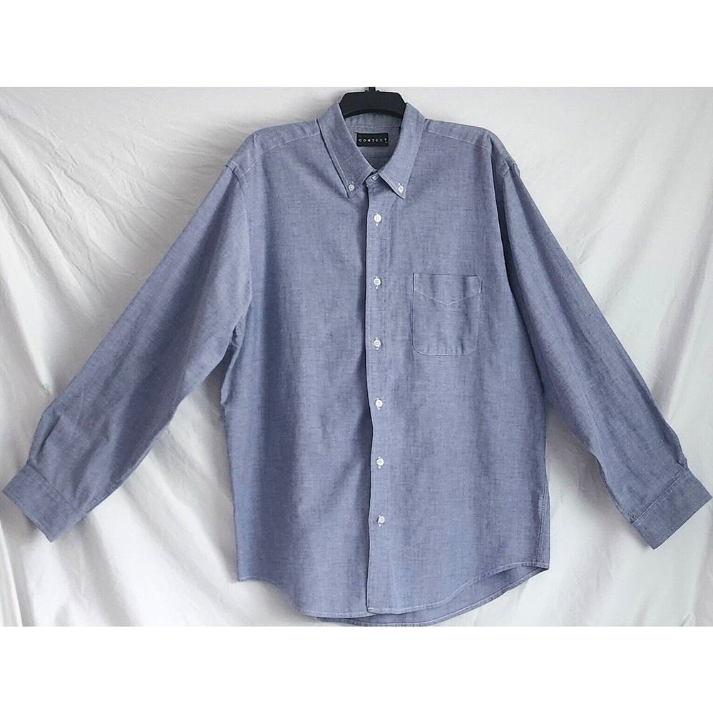 Men's Context Brand Blue Button-down Dress Shirt 17 1/2" Neck X-Tall EUC